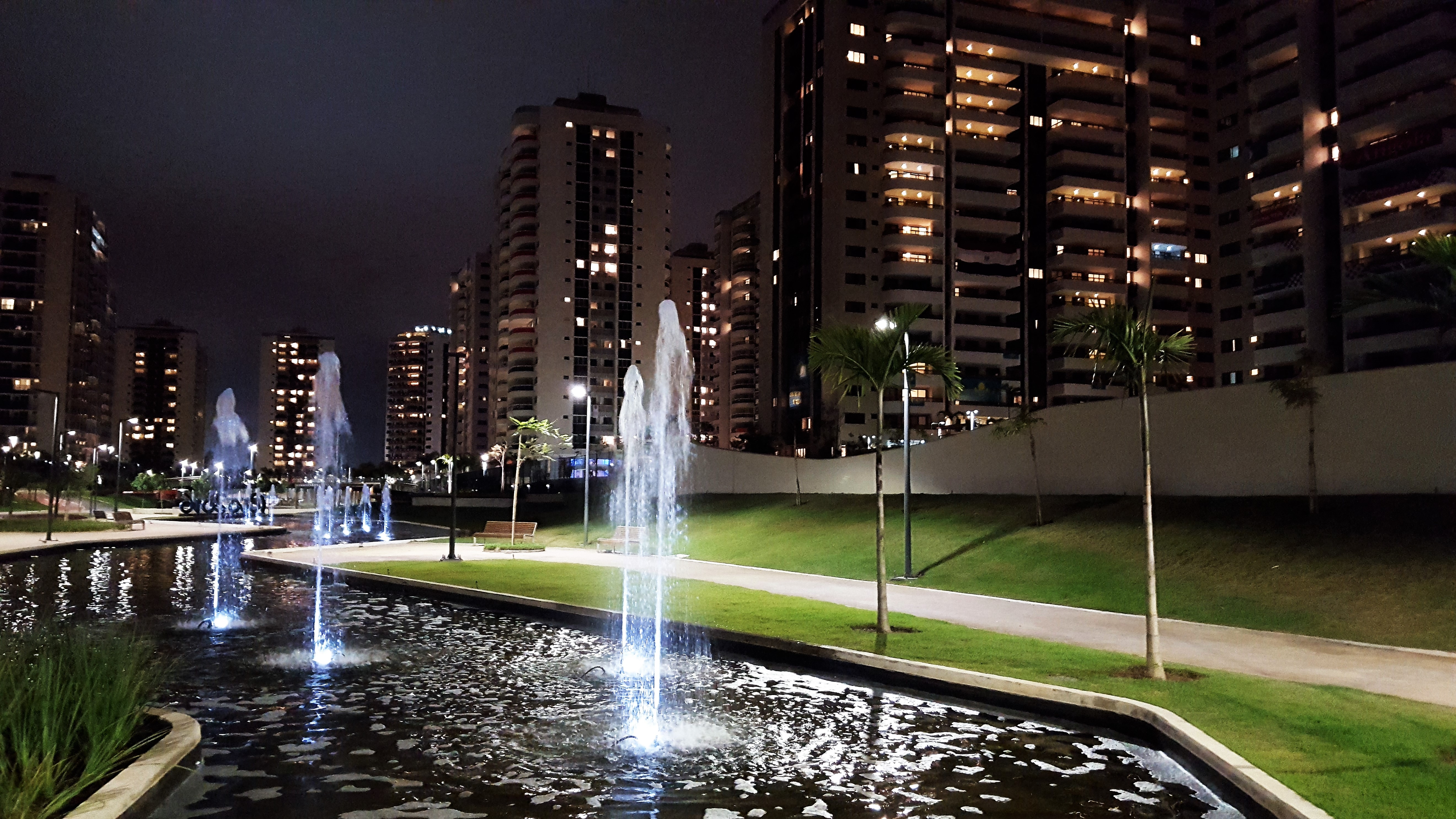 Olympic Village at night