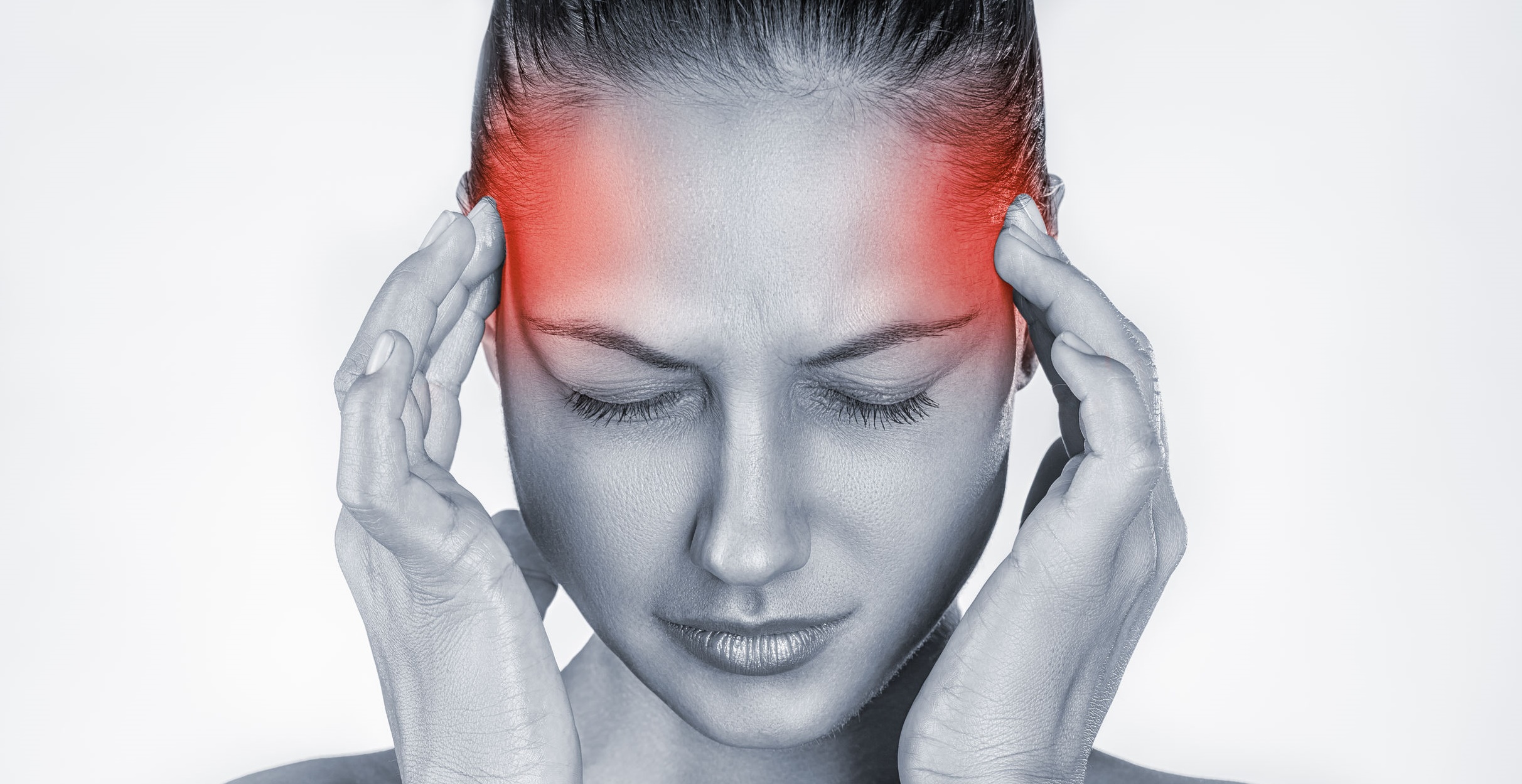 42654958 - woman with headache isolated on white background